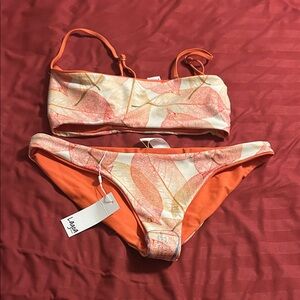 Orange Leaf Print Bikini Set